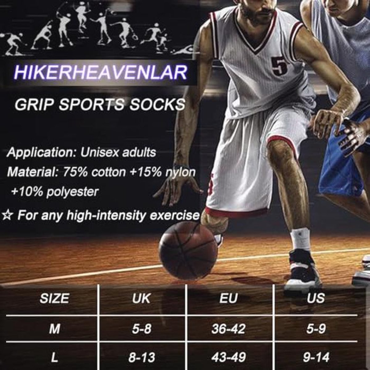 HIKERHEAVENLAR Antislip grip voetbalsokken voor mannen en vrouwen, gekussend, katoen, ademende antislip sokken, antislip atletische sokken voor rugby, voetbal, yoga, gym 5-8 8-13, M