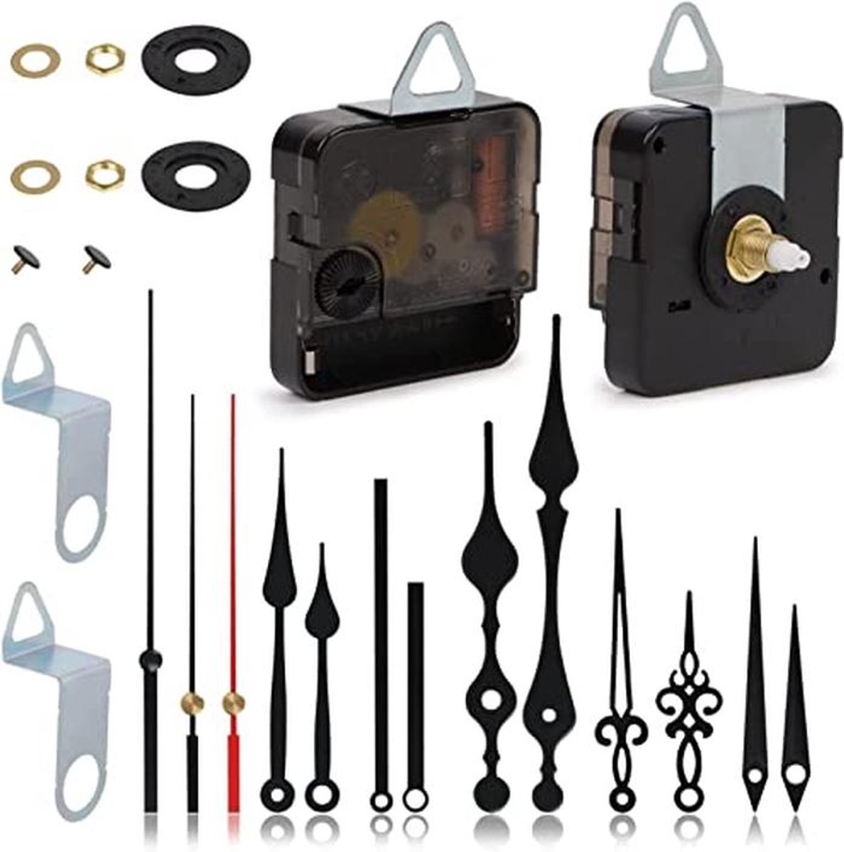 Geruisloze Uurwerkset met 2 Uurwerken en 5 Wijzersets voor Klok Reparatie