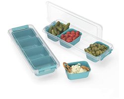 RoyalFay Napoli Ingrediëntencontainer, set van 2, stapelbare opbergdoos met 8 inzetstukken en 2 deksels, voedselveilige koelkastorganizer voor pizzazaag en meal prep, Caribisch blauw