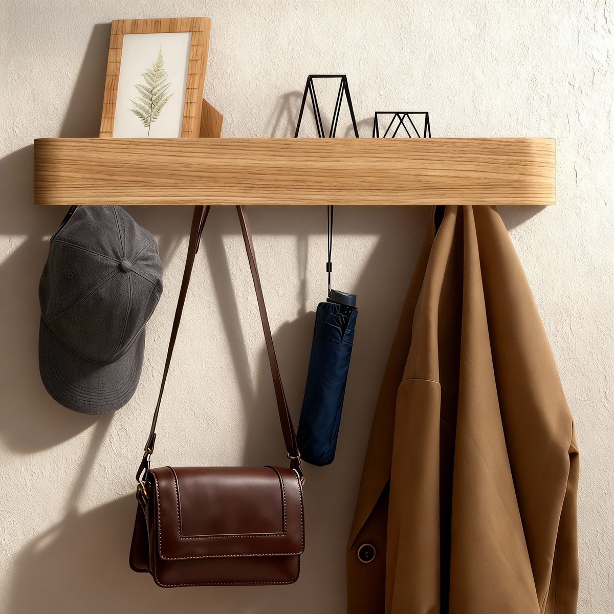 Soontrans Houten Wandgemonteerde Kapstok met Moderne Kapstok met Verborgen Wandhaken, 82 x 10 x 7,5 cm Wandkapstok, Minimalistische Stijl Voor Slaapkamers, Woonkamers en Gangen (Houtkleur)