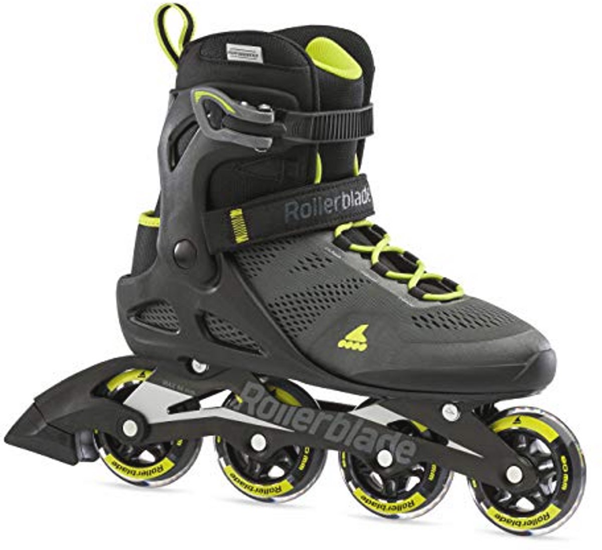 Inline skates 80 mm voor volwassenen, uniseks, zwart/limoen, maat 38 - ideaal voor beginners