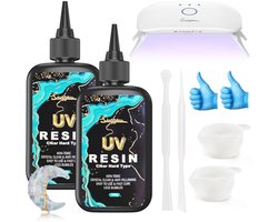 UV Hars Set voor DIY Sieraden en Kunstprojecten - 200g Helder UV Hars met UV Lamp - Eenvoudig te Gebruiken, Geurloos, Niet-Giftig