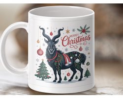 Mok Kerst Ibex Mug, Feestelijke Geit Design, Kerstdecoratie Mok, Unieke Vakantie Mok, Cadeau Idee, Koffie Thee Mok