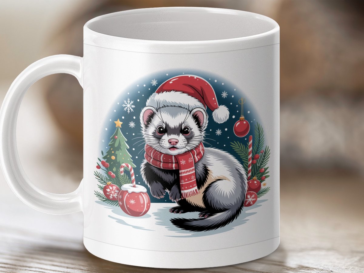 Mok Kerst Fret mok, Feestdagen Dier mok, Leuke Kerstcadeau mok, Fret minnaar mok, Feestelijke koffiemok, Unieke winter mok