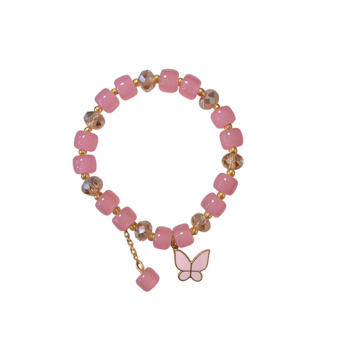 Roze Kristallen Armband met Vlinder Bedel – Handgemaakte Luxe Damesarmband | Liefde, Zachte Energie & Elegantie | S4H