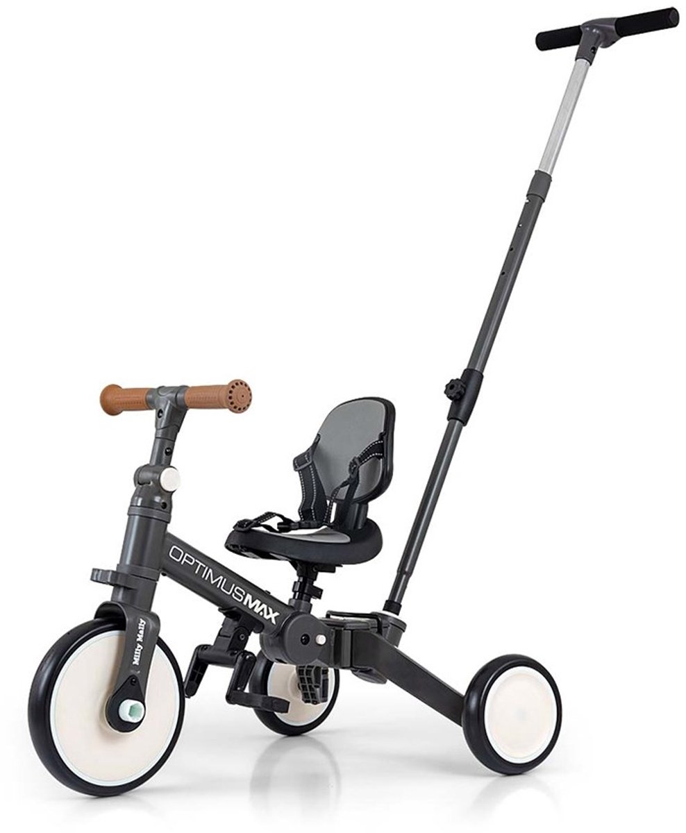 Milly Mally Optimus Max 5-in-1 driewieler grijs - Loopfiets