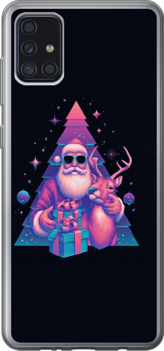 Telefoonhoesje Geschikt voor Samsung Galaxy A52 5G hoesje - Retro - Kerstman - Rendieren - Kerstboom - Siliconen Telefoonhoesje Telefoonhoesje