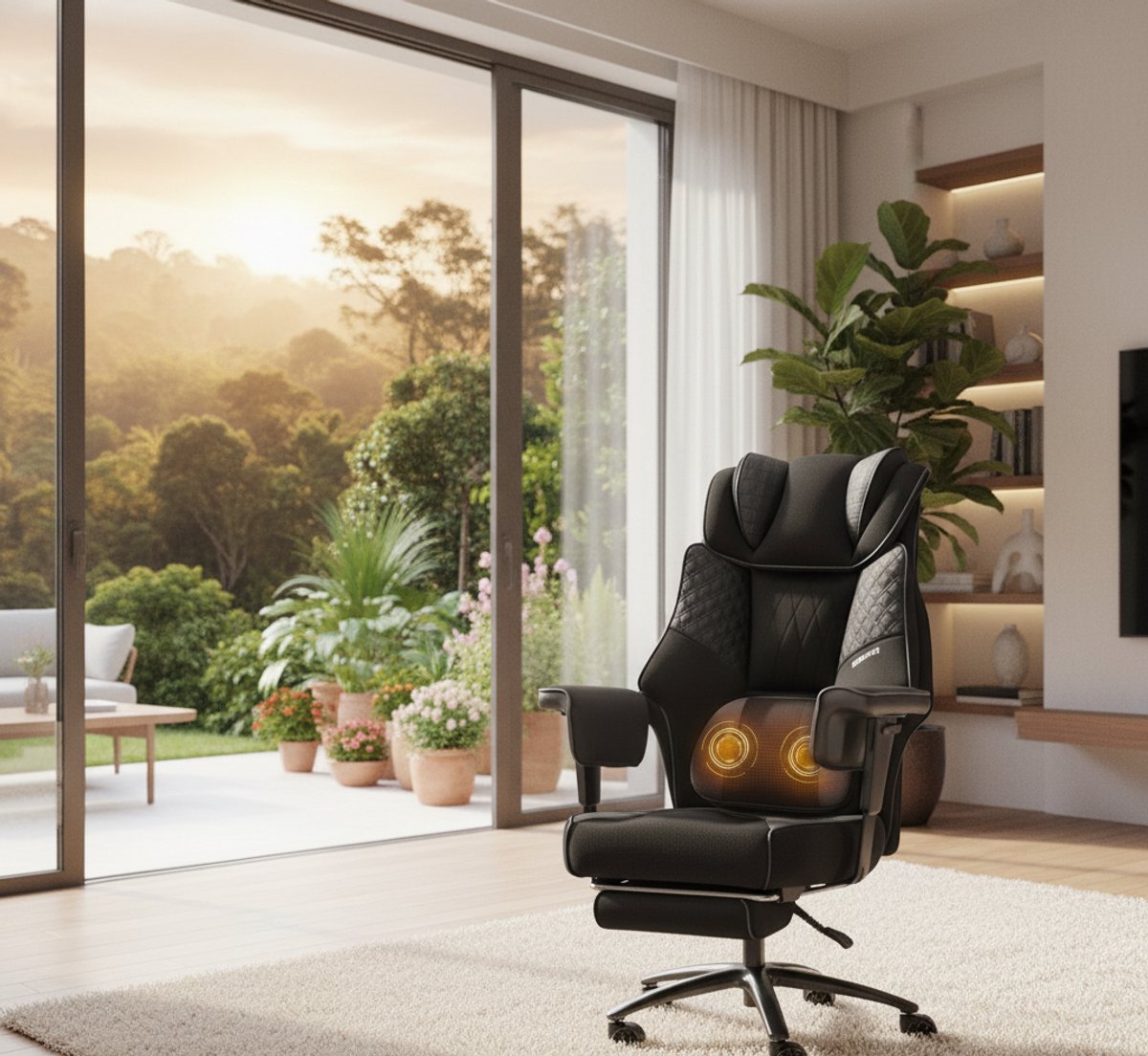 Ergonomische XXL Bureaustoel met Massagefunctie, - Zwart - Massagefunctie, Lendensteun Mesh-Zitvlak – Zwart - Medahomestore