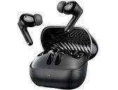 Zwarte oraimo SpaceBuds Neo+ oordopjes, zwevend boven een open laadcase.