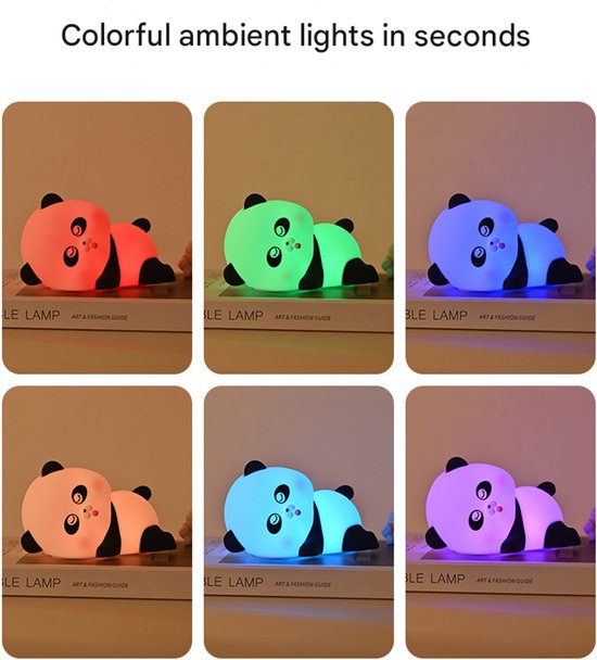 Nachtlampje in de vorm van een panda, oplaadbaar, van siliconen, zevenkleurig, met timer en dimfunctie, tactiel licht. — afbeelding 2