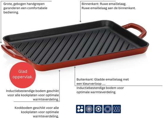 White-Label® Grillplaat Inductie - Bakplaat - Gietijzer - Zwart en Rood — afbeelding 4