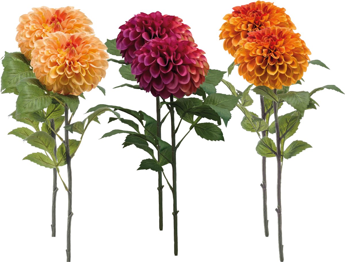 Emerald - Kunstbloem Dahlia Pompon 74cm - Set van 6 - Kunstplant voor binnen