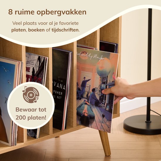 ACAZA LP Opbergsysteem - LP Houder - Premium XL - Lichte Eik - 100 x 75 x 40 cm (L x B x H) - Platenspeler Meubel - Vinyl Opbergsysteem - Platenkast - Platenhouder - 200 Platen — afbeelding 3