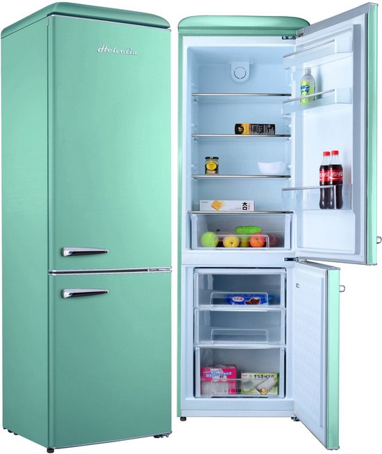Helvetia Retro Koel-vriescombinatie Groen 300L XL 192cm Vintage Design LED Verlichting Diepvries Onder