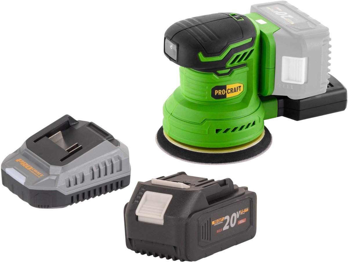 Procraft PX20BLbb accu excentrische schuurmachine 20 V 125 mm borstelloos + 1x accu 4,0 Ah + oplader