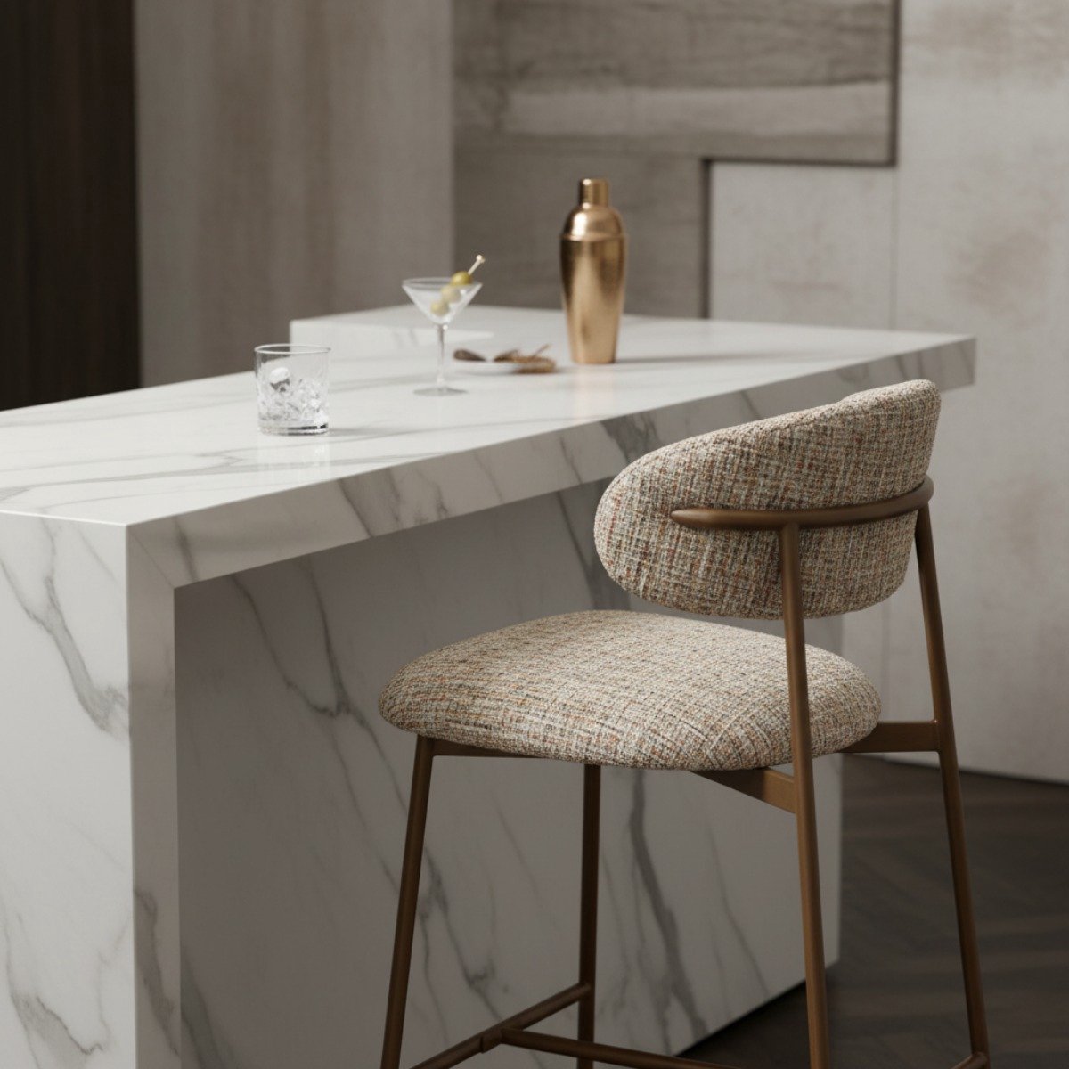 Counter chair Claes - Set 2 krukken - Stof multiclour - Poten hout
