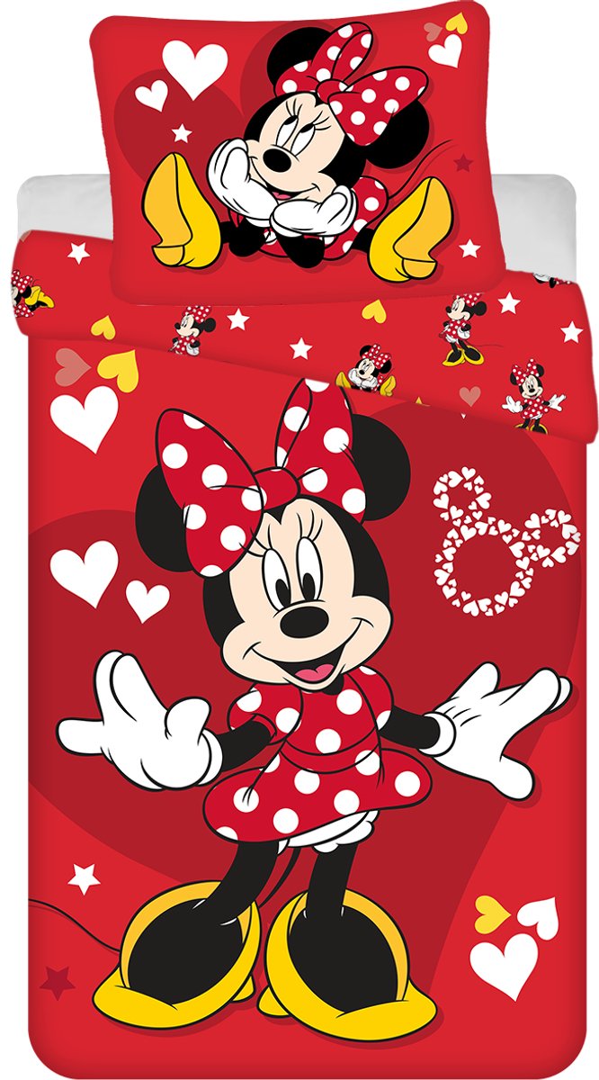 Disney Minnie Mouse Dekbedovertrek hearts - 140 x 200 cm - Katoen rood