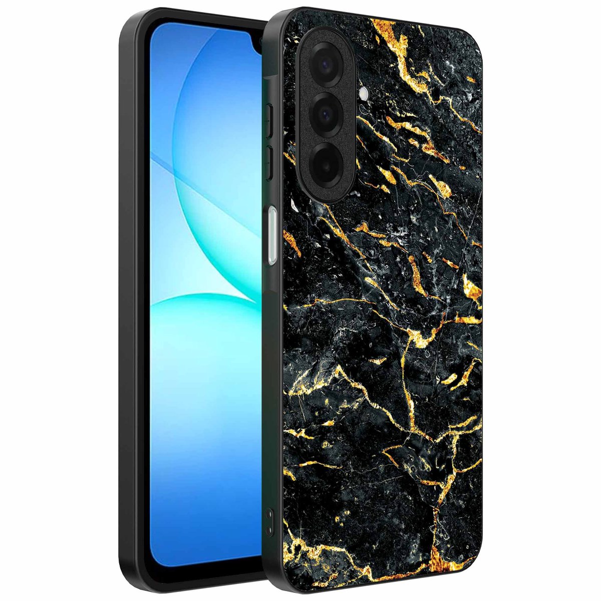 Geschikt voor Samsung Galaxy A17 Telefoonhoesje met Zwart Goud Marmer Opdruk - TPU Backcover Case Black Gold Marble Design - Zwart Goud - Smartphonica geschikt voor Samsung Galaxy A17