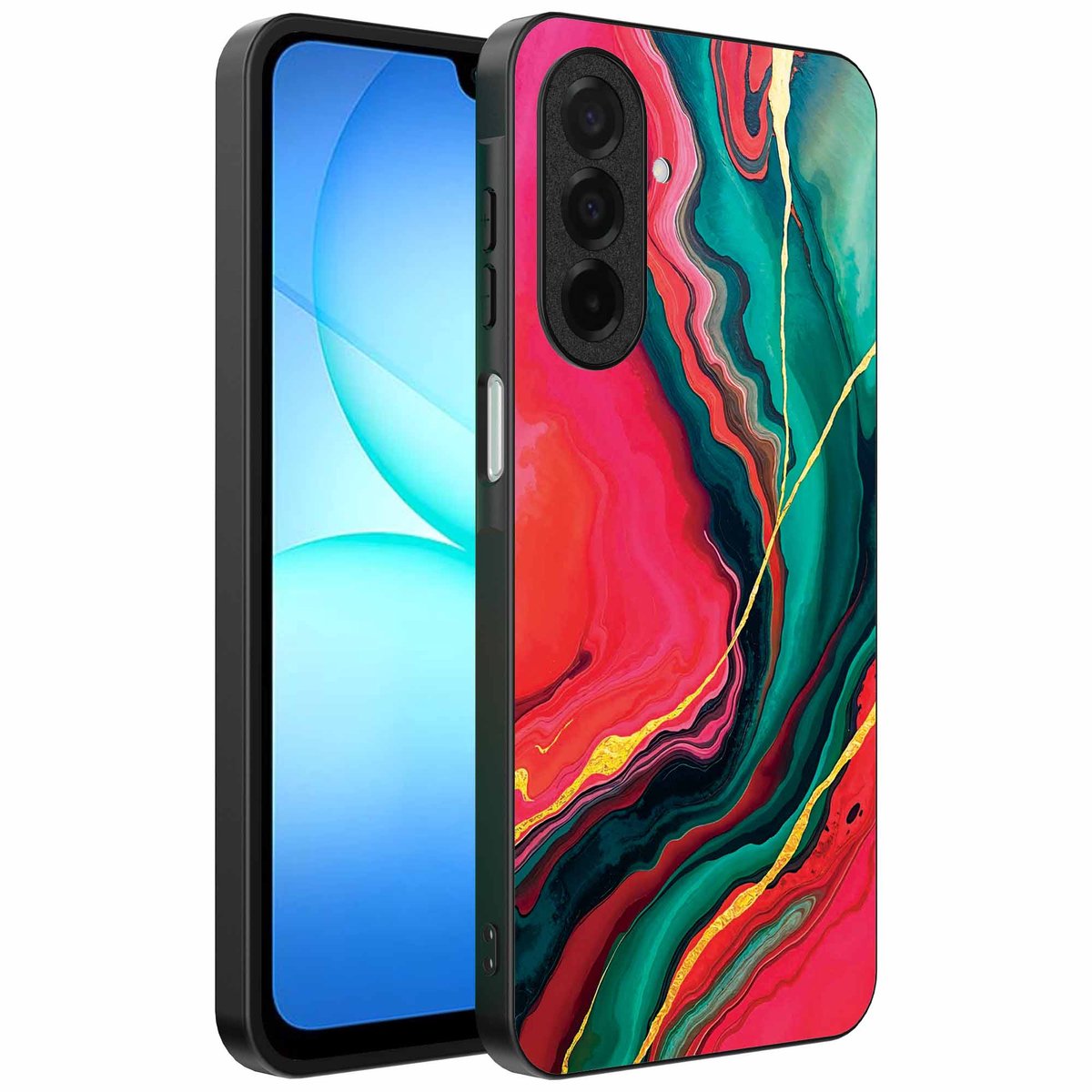 Geschikt voor Samsung Galaxy A17 Telefoonhoesje met Rood Groen Marmer Opdruk - TPU Backcover Case Red Green Marble Design - Smartphonica geschikt voor Samsung Galaxy A17