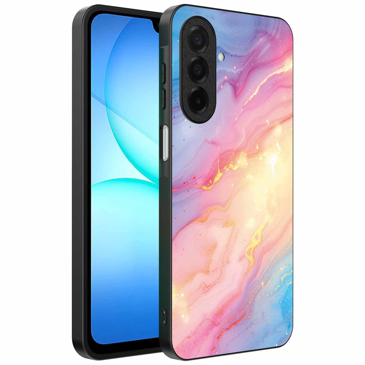 Geschikt voor Samsung Galaxy A17 Telefoonhoesje met Regenboog Glitter Marmer Opdruk - TPU Backcover Case Rainbow Glitter Marble Design - Smartphonica geschikt voor Samsung Galaxy A17