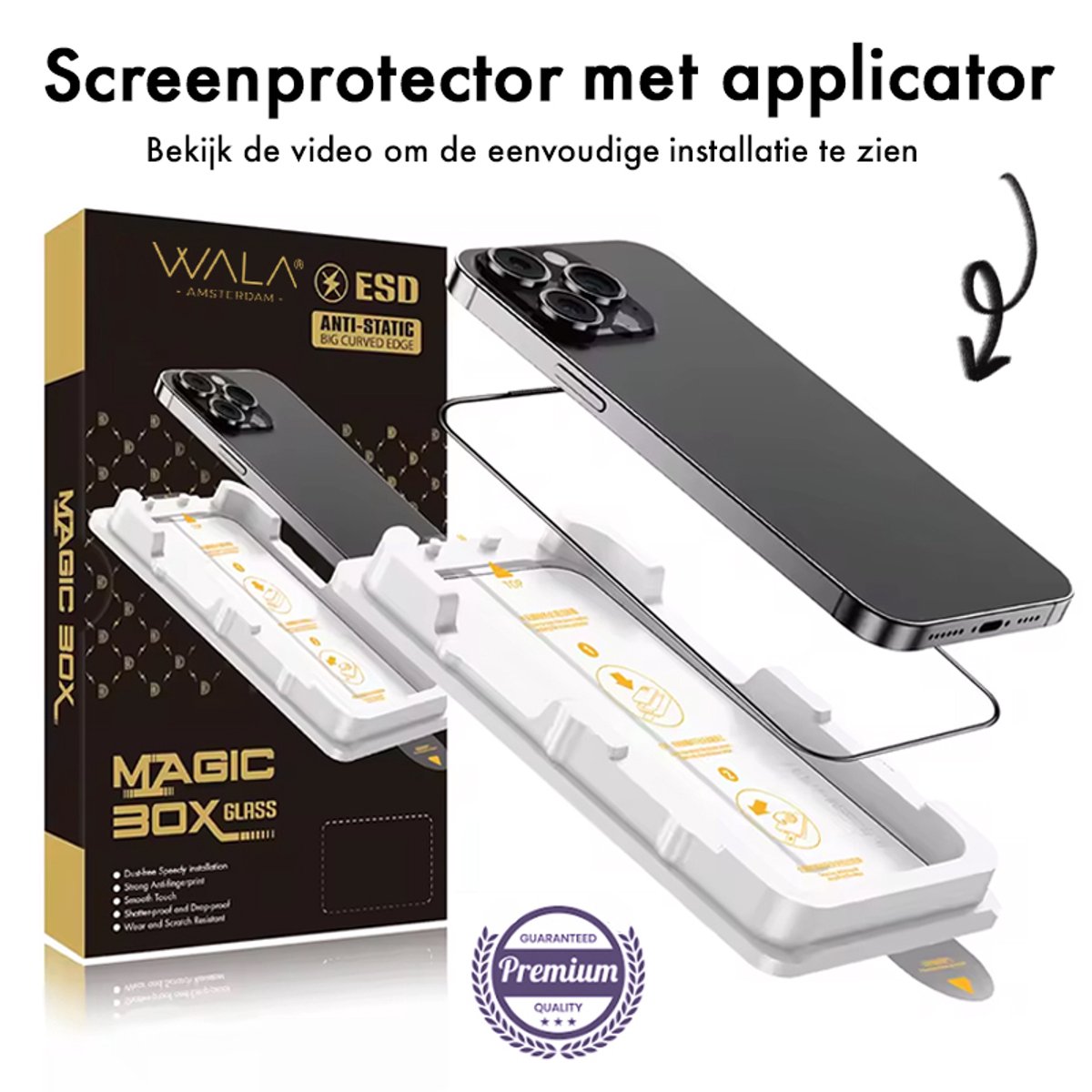 WALA AMSTERDAM® Premium Screenprotector - iPhone 15 Plus - 9H Extra Gehard Glas - Inclusief Installatietool - Complete bescherming voor iPhone 15 Plus