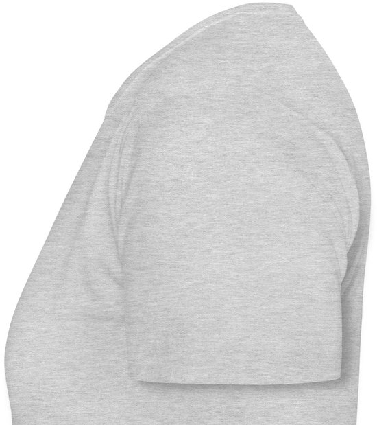 Lichtgrijs T-shirt, driekwart mouw, close-up van de zijkant.