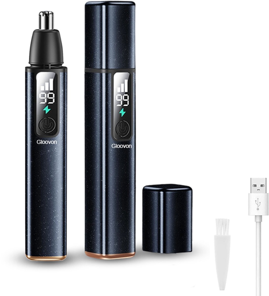 Gloovon® Neustrimmer & Oorhaar Trimmer - USB-C Oplaadbaar met LED Display - 3 Snelheden - Waterbestendig & Pijnloos - Zwart