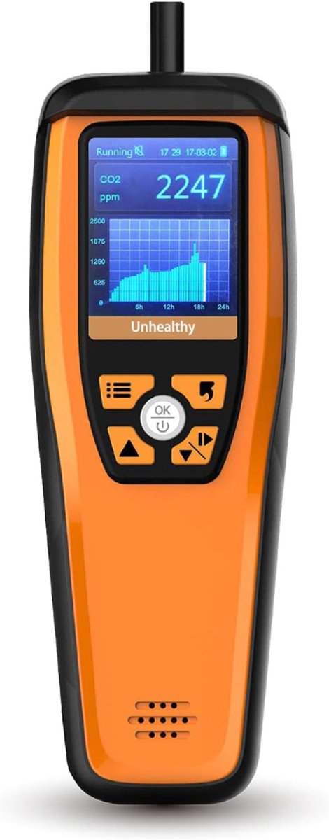 White-Label® Fijnstofmeter - Luchtkwaliteitsmeter Voor Binnen - Co2 Meter - Zwart en Oranje