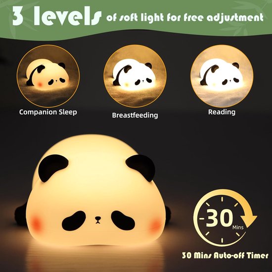 Dhqkqg Luz Nocturna Infantil, Bubu Dudu Lampara Silicona Panda, 3 Niveles de Brillo, USB Recargable LED Táctil Lámpara, Lámparas Infantiles Adecuado para Sala de Estar, Sala de Niños, Dormitorio