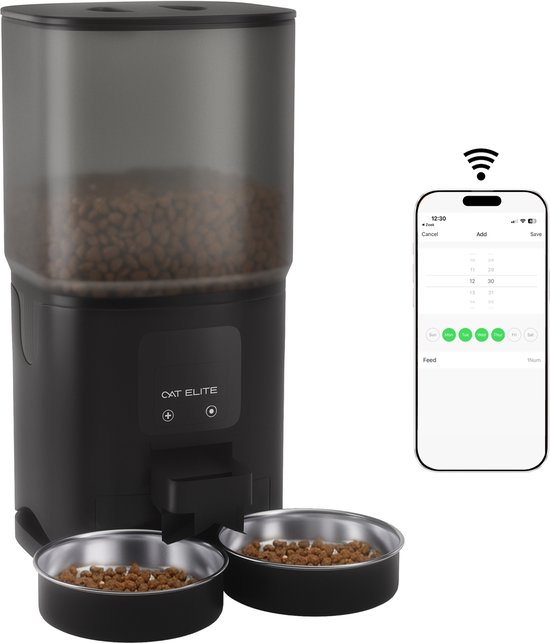 CatElite® Automatische Voerbak 7L RVS Zwart met WiFi