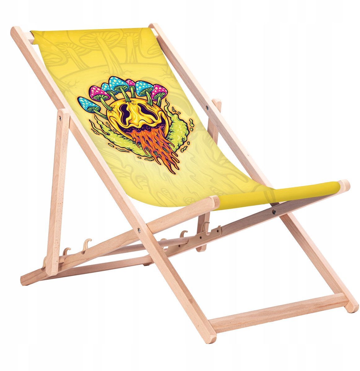 Houten Strandligstoel met Citrusprint - Verstelbaar & Duurzaam