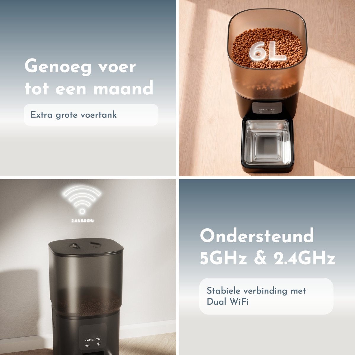 Cat Elite® - Automatische Voerbak Kat | Core - 6L Voerdispenser RVS - Dual WiFi 5Ghz & 2.4Ghz - Voerautomaat Dispenser met Smart App - Voor droogvoer - Zwart thumbnail 5