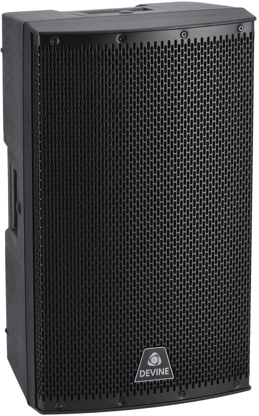 Zwarte Devine Onyx 12 passieve 12 inch luidspreker, frontaal aanzicht met metalen grill.