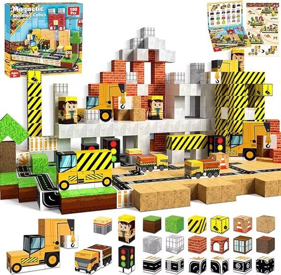 Bubby Toys – Magnetische Bouwblokken – 100 Stuks – Magnetic Tiles – Magnetische tegels – Educatief & Montessori Speelgoed – Constructiespeelgoed – Cadeau voor Kinderen 3 t/m 9 jaar – Sinterklaas & Kerst