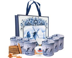 Stroopwafels in blik - Set van 6 - Delfts blauw molen - Hollandse cadeautjes - Stroopwafel blik - Souvenirs Holland