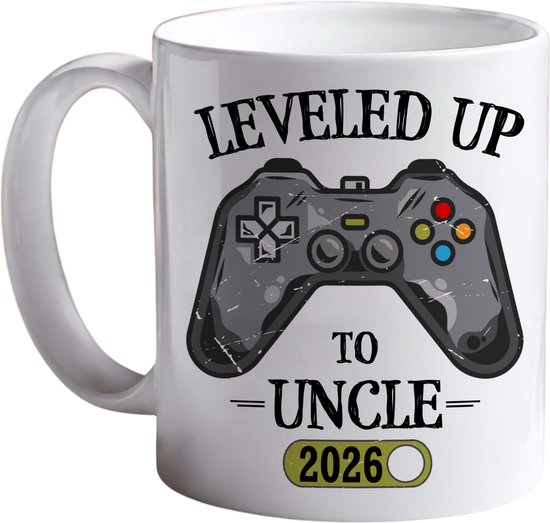 Gamer Mok – Leveled Up to Uncle 2026 – Grappig Cadeau voor Toekomstige Oom – Inclusief Cadeauverpakking – Perfect voor Koffie of Thee – Game Controller Design – 350ml