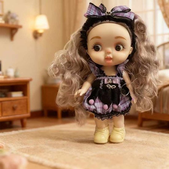 Meedeer 24 cm Babypop-modepop-Poseerbare Modepop-Lang haar-geschikt voor kinderhanden-Verstelbare armen en benen-Met geluid-speelgoed-kleding en accessoires voor meisjes van 3 jaar en ouder