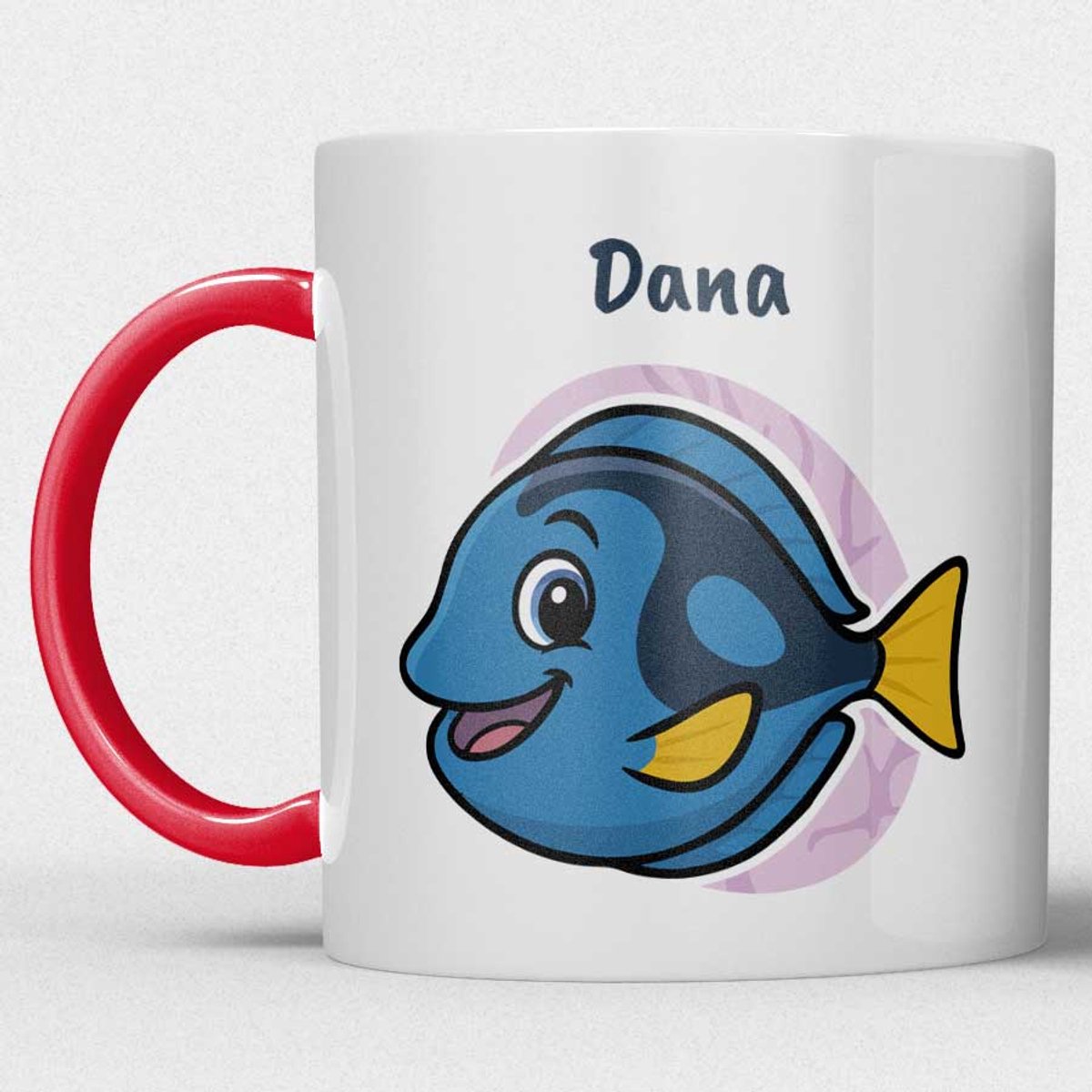kindermok/kinderbeker | gepersonaliseerd met naam | met vis | rood | Schattige illustraties