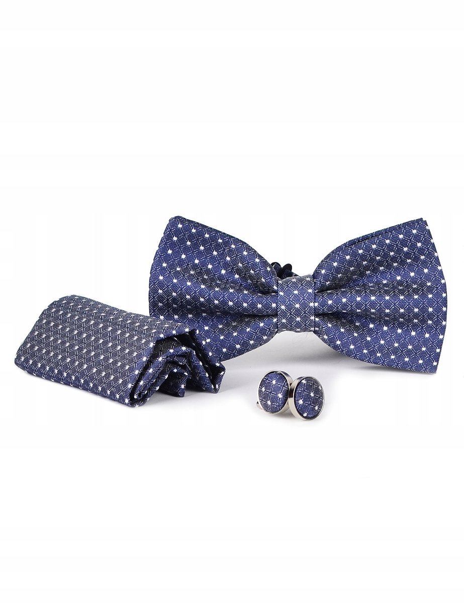 Nieuwe Blauwe Stropdas Set met Manchetknopen en Pochet - Geometrisch Patroon