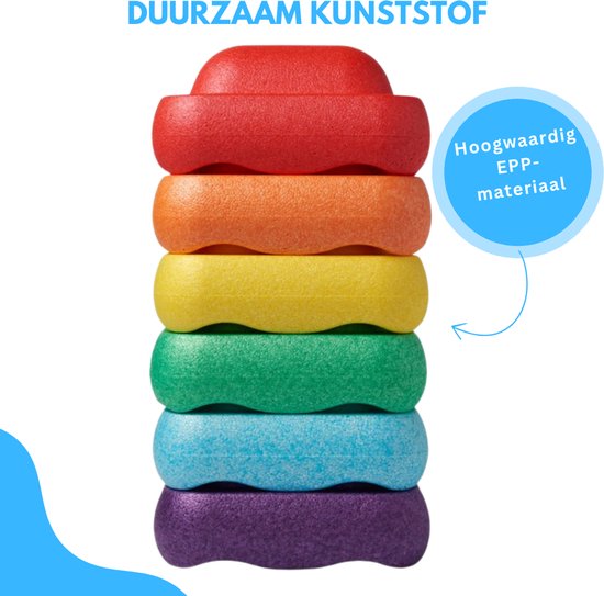 AIYAPLAY Balance-Trittsteine für Kinder, 6 Teile, Rutschfest, Hindernislauf-Steine, für Motorik-Förderung, Kunststoff, Bunt