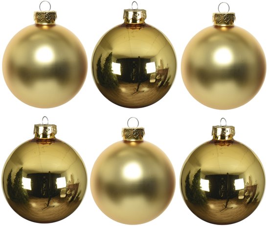18x stuks glazen kerstballen goud en champagne 8 cm - Kerstballen van glas