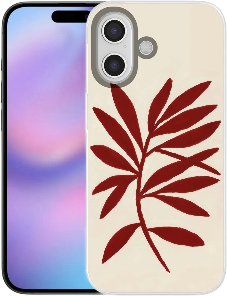 Telefoonhoesje Geschikt voor iPhone 17 hoesje - Tak - Bladeren - Rood - Siliconen Telefoonhoesje Telefoonhoesje