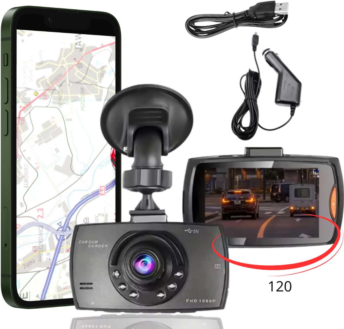 Auto Dashcam 120° Full HD met Nachtzicht, Bewegingdetectie & G-sensor – FHD Rijcamera