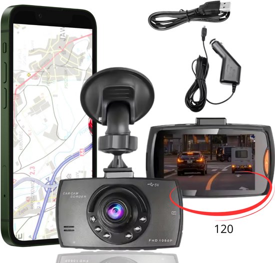 Auto Dashcam 120° Full HD met Nachtzicht, Bewegingdetectie & G-sensor – FHD Rijcamera