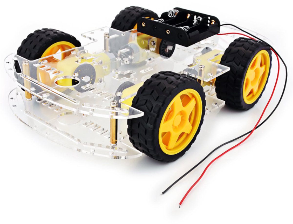 OTRONIC® Chassis met 4 wielen en 4 TT-motoren en batterijhouder