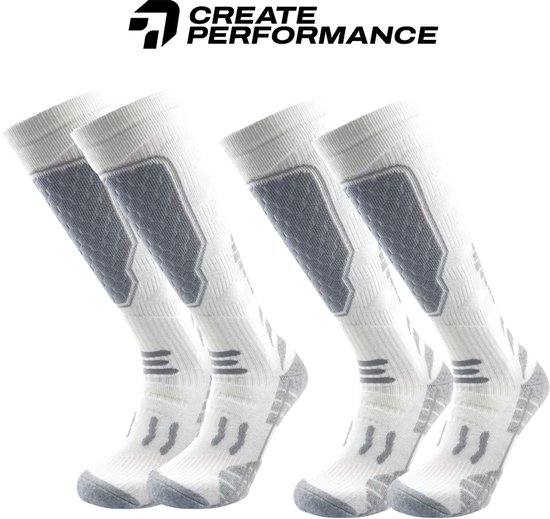 PERFORMANCE OPTIMALE - Chaussettes de ski - Chaussettes Thermo - Chaussettes de sports d'hiver - Wit - Lot de 2 (2 pièces) - Unisexe - Pointures 34 à 39