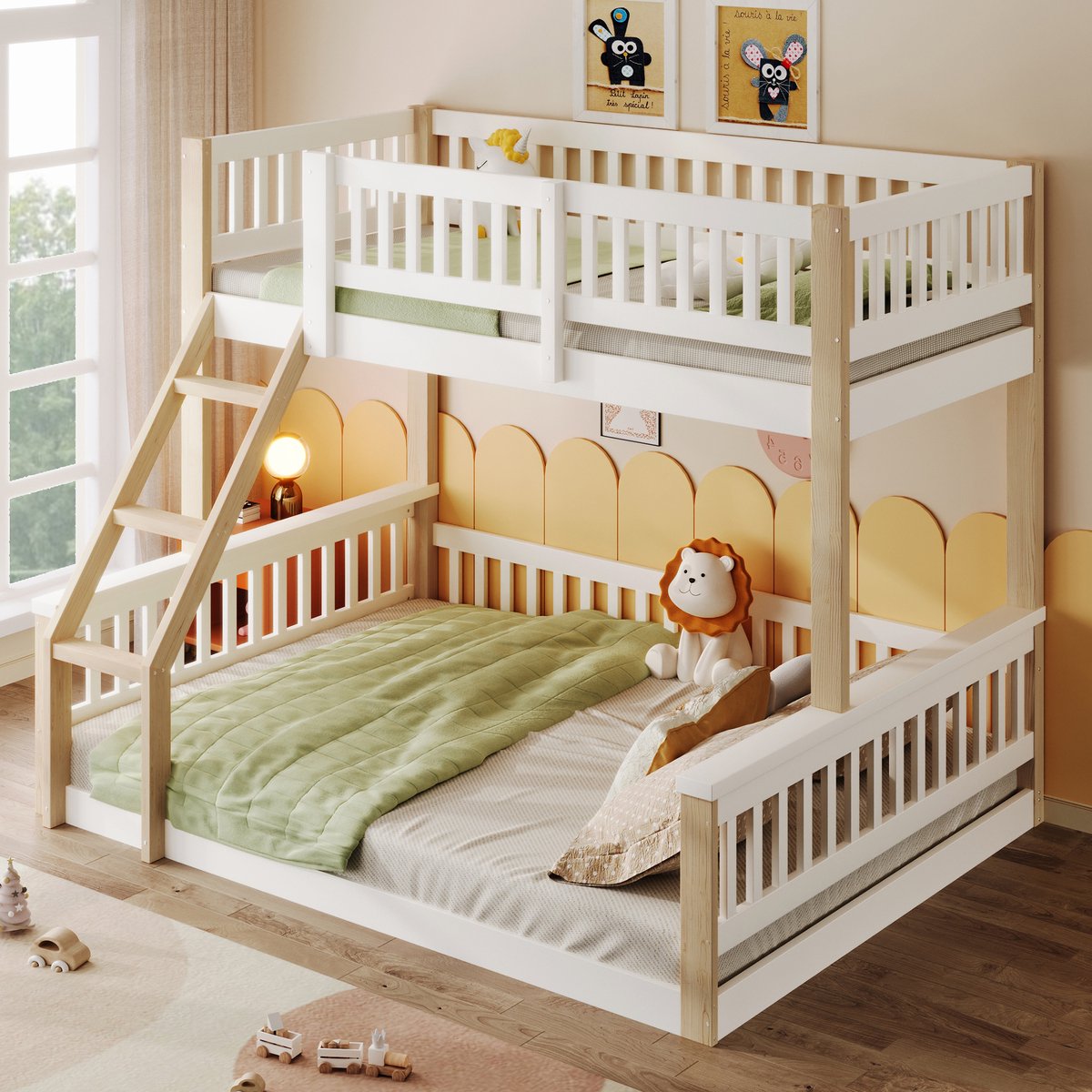 Merax Stapelbed 90x200 cm 140x200 cm - met ladder - veiligheidsranden - zonder matras - houtkleur