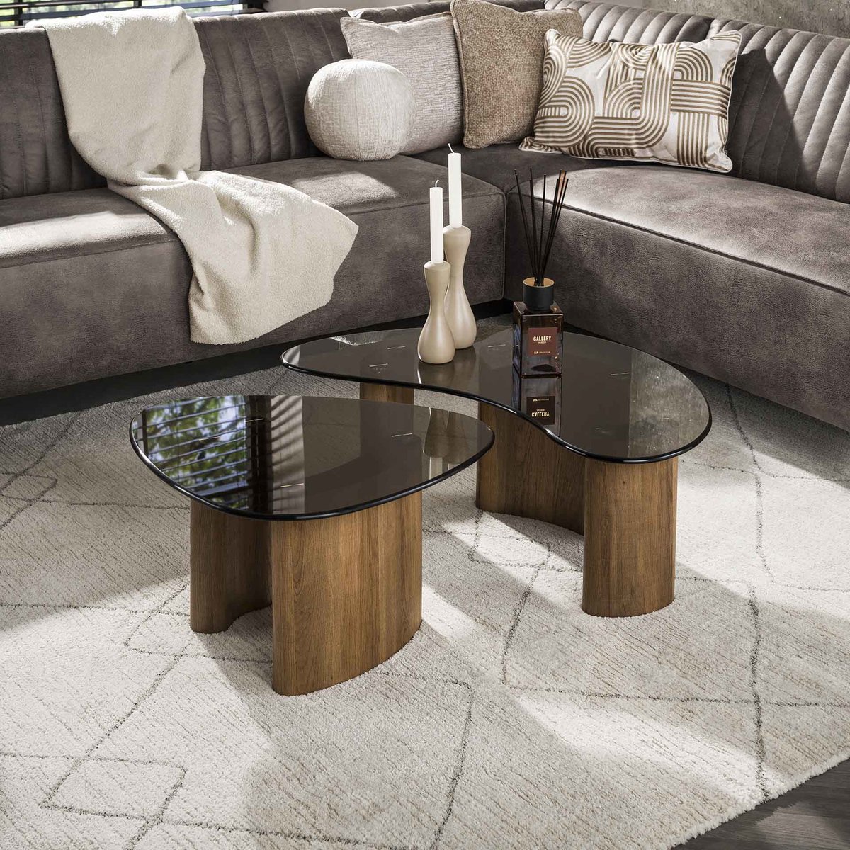 G***-M Giga Meubel Salontafel Tinto - Organisch Brons Glas - Set van 2