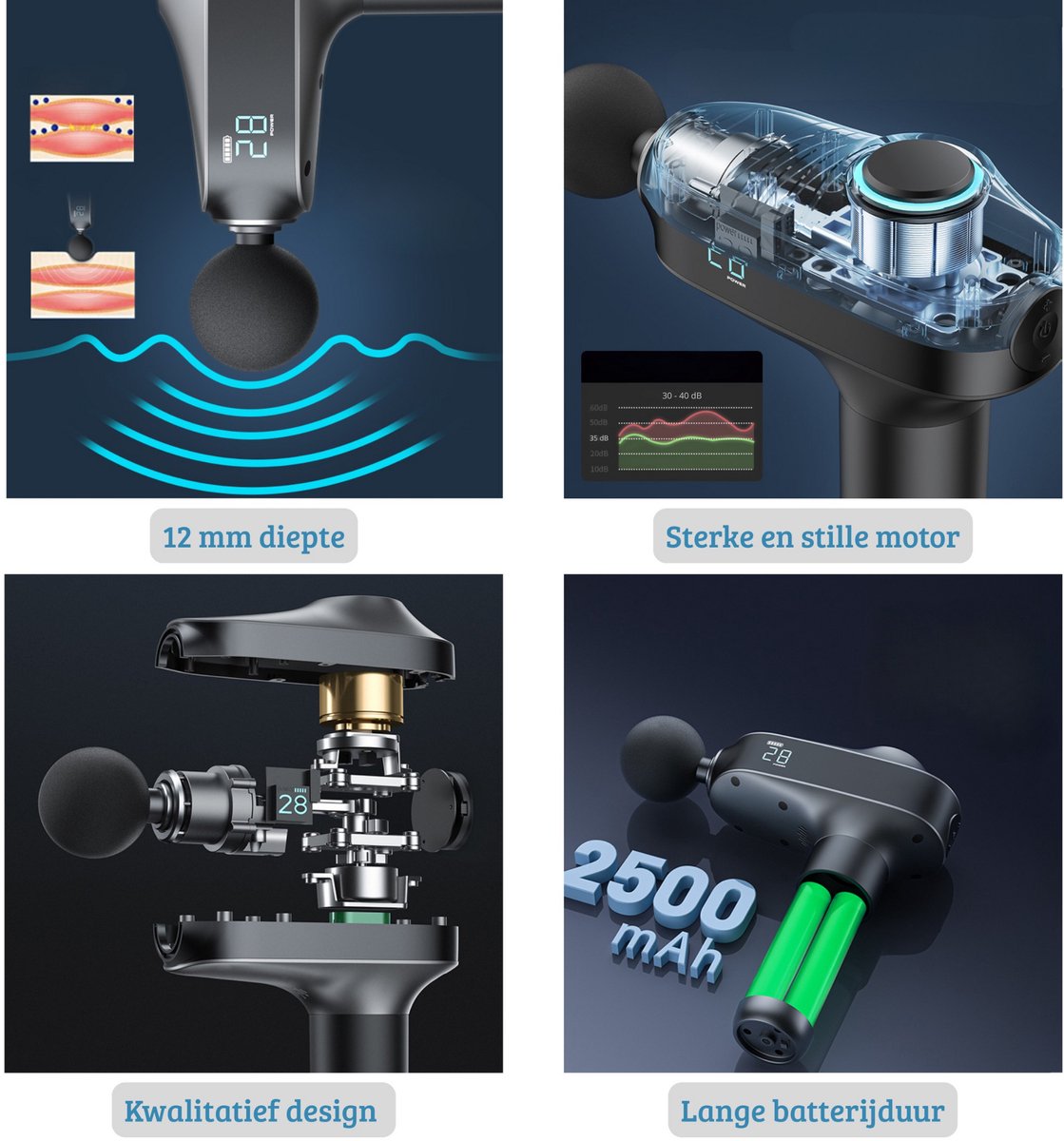 JOGYM® Massage Gun 2025 Model Zwart 6 Opzetstukken - afbeelding 2