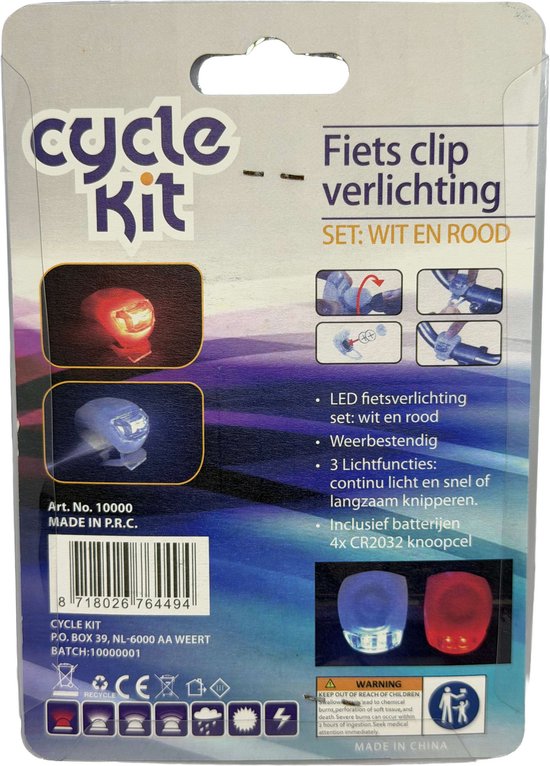 MYAMI - 4-Pack LED set fiets clip verlichting - 4 x 2 Stuks - 3 Lichtstanden - 4 x Wit licht - 4 x Rood licht - Weerbestendig - Cycle kit — afbeelding 2